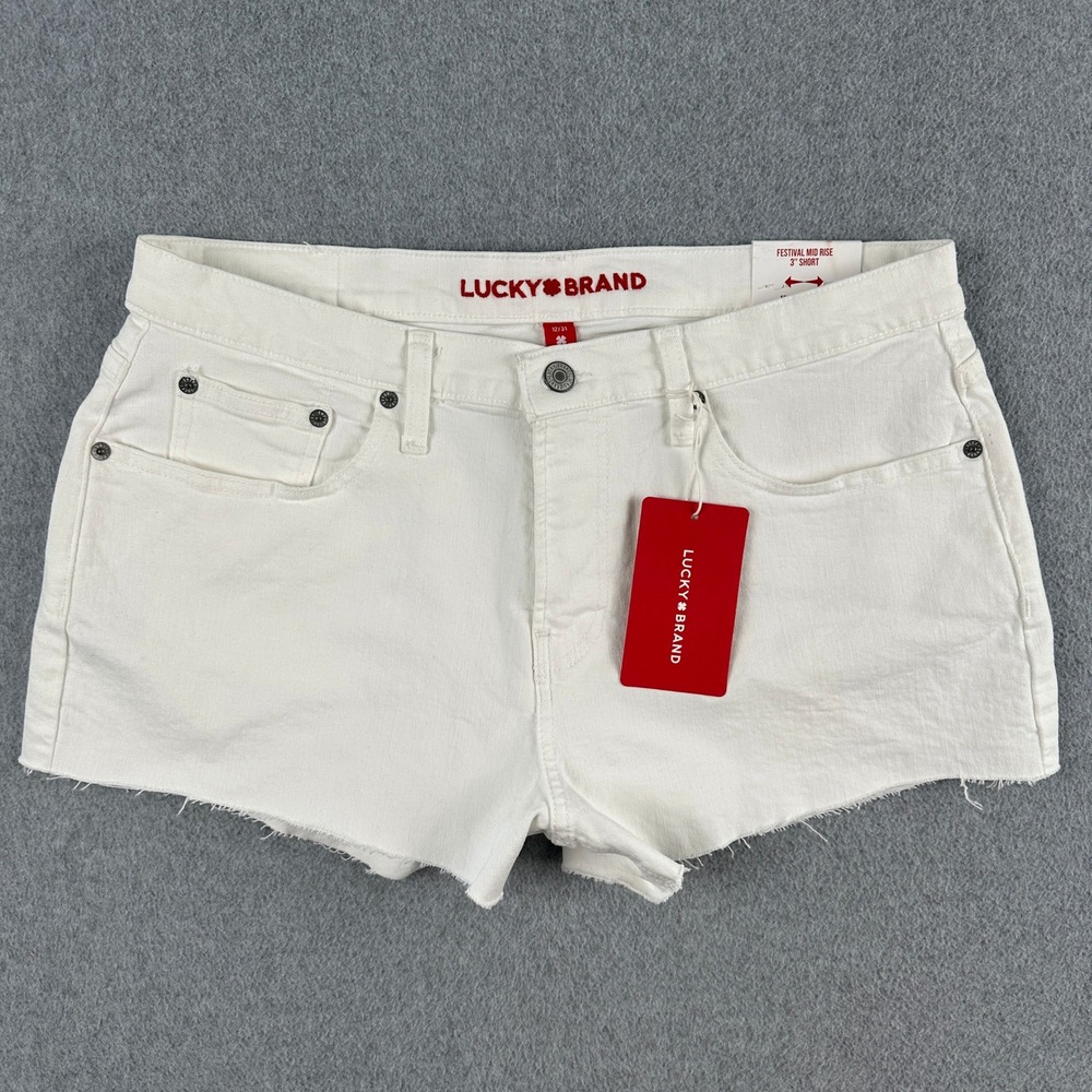 NEW Lucky Brand Shorts Womens 12/31 White Festival Mid Rise 3" Short Raw Hem NWT